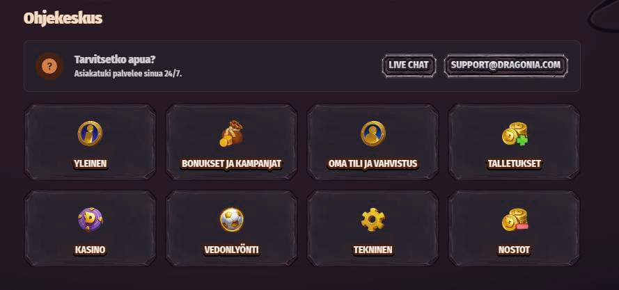 Ohjekeskus dragonia casino